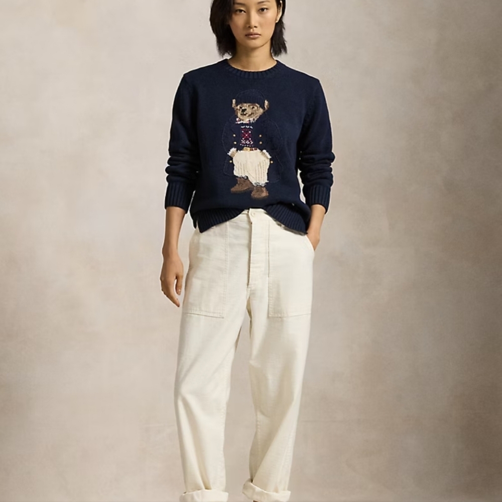 Ralph Lauren Polo Bear Cotton Crewneck Sweater In Size Large Hunter Navy Multi - Picture 2 of 7